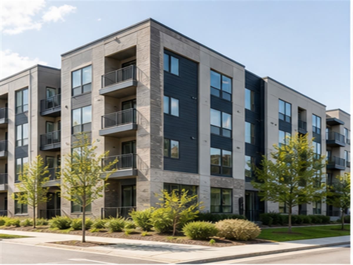 Modern apartment exterior in morning light