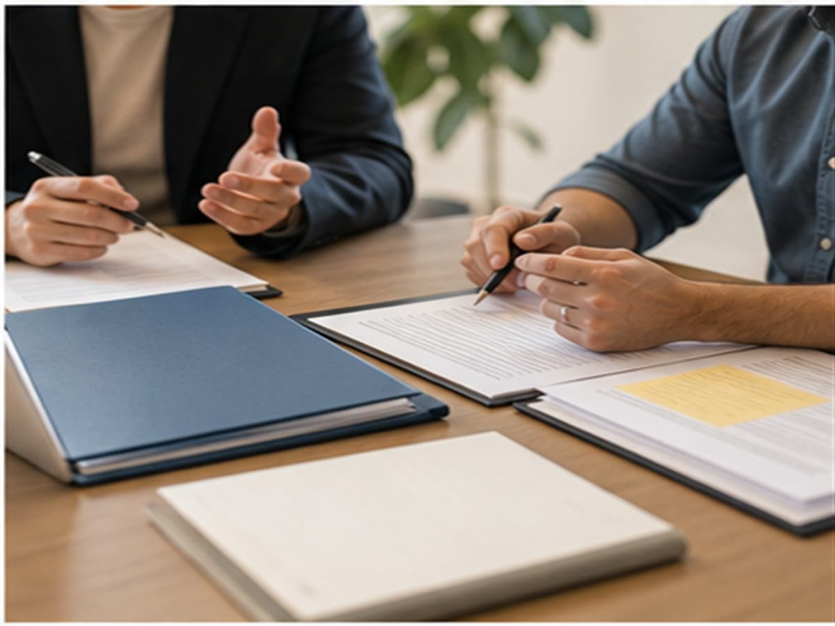 Housing navigation meeting with folders and documents