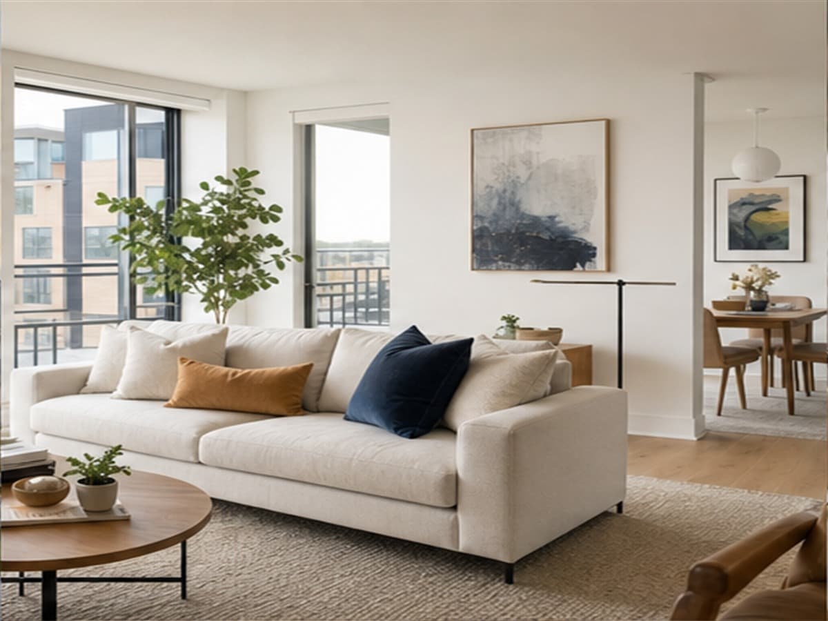 Bright rental living room interior